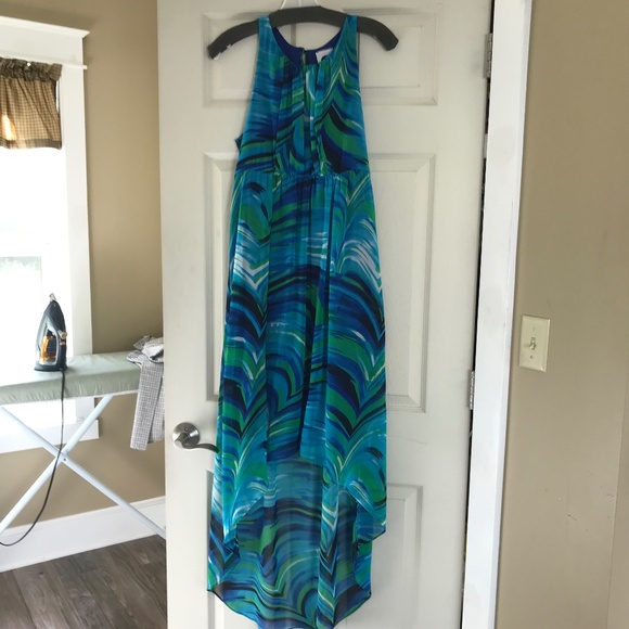 J Dresses & Skirts - Breezy, Summer hi-low maxi Dress semi-formal, Sheer over short lining Size Large